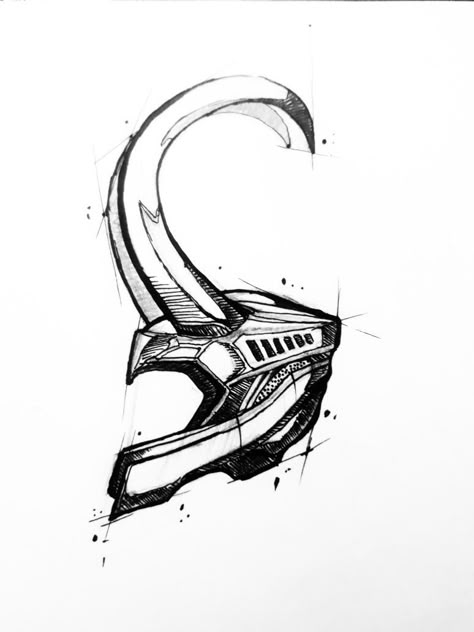 Loki Tattoo Marvel, Loki Helmet Drawing, Loki Drawing Sketches, Loki Helmet Tattoo, Marvel Tattoo Design, Loki Tattoo Ideas, Loki's Helmet, Loki Tattoo, Marvel Tattoo Ideas