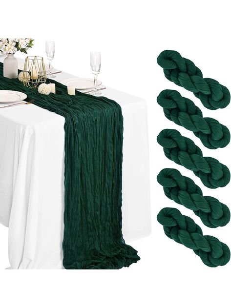 Dark Green  Collar  Polyester Plain  Embellished   Table & Sofa Linens Green Cheesecloth Table Runner, Boho Wedding Table Runner, Banquet Table Decorations, Forest Green Wedding, Cloth Table Runner, Boho Tablecloth, Cheesecloth Table Runner, Birthday Party Table Decorations, Green Table Runner