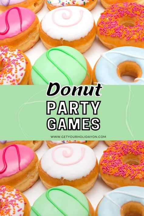 Donut Party Activities, Donut Games For Adults, Donut Birthday Party Activities, Breakfast Party Games, Donut Party Games For Kids, Donuts With Dad Activities, Donut Birthday Party Games, Donut Games For Kids, Donut Day Activities