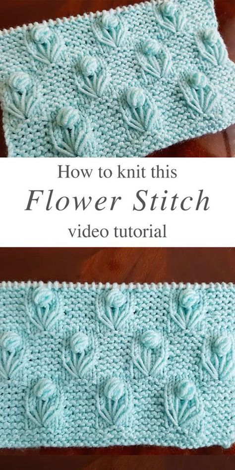 Knitting Flower Stitch - Tutorial Stitch Types, Flower Stitch, Knitting Stitches Tutorial, Knitting Tips, Knitting Instructions, Knitted Flowers, How To Knit, Knit Stitch Patterns, Knitting Gift