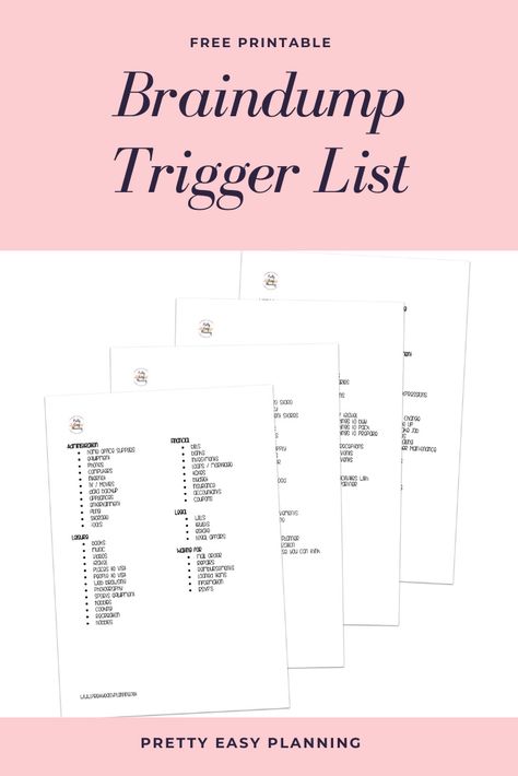 Planner Trigger List, Brain Dump Trigger List, Trigger List, Notion Ideas, Better Organization, Corkboard Ideas Decor, Productive Life, Planner Pdf, Todo List