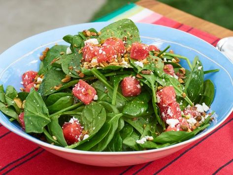 Get Baby Spinach and Watermelon Salad with Feta and Pistachios Recipe from Food Network Grilled Beets, Pistachio Recipes, Salad With Feta, Fresh Fruit Recipes, Watermelon Salad, Beet Salad, Spinach And Cheese, Spinach Salad, Kitchen Food