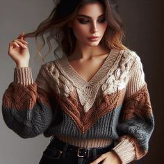 Finger Knit Sweater, Crochet Sweater Design, Sweater Designs, Crochet Sweaters, Cozy Crochet, Iranian Women Fashion, Winter Outfit Inspiration, Fashion Attire, Sweater Design