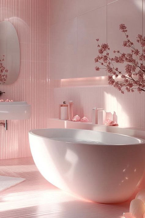 Modern Minimalist Pink Bathroom: A Peaceful Spa-Like Space Modern Pink Bathroom, Pink Bathroom Ideas, Purple Bathroom, Pink Minimalist, Pink Bathroom Decor, Girls Bathroom, Pink Bathroom, Minimalist Bathroom, Room Interior