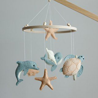 Mobile For Crib, Ocean Mobile, Gifts For New Mothers, Baby Mobiles, Felt Mobile, A Dolphin, Felt Baby, Nautical Nursery