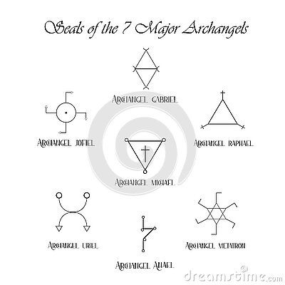 seals-seven-archangels-sigils-majors-alchemy-angelic-symbols-isolated-white-background Angelic Sigils, Angel Symbols, Spiritual Circle, Angel Sigils, Archangel Raziel, Rune Symbols And Meanings, Angel Hierarchy, Angel Protector, Protection Sigils