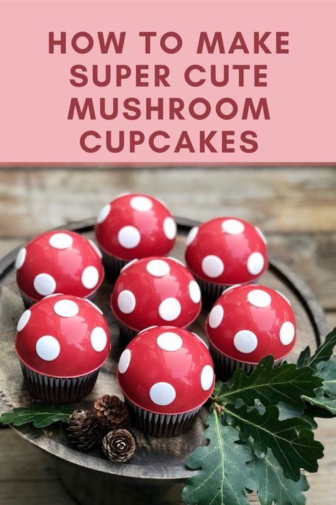 Diy Mushroom Cupcakes, Mushroom Cupcakes Mario, Red Mushroom Cupcakes, Cupcake Mushroom, How To Make Mushroom Cupcakes, Mushroom Theme Cupcakes, Fairy Mushroom Cupcakes, Super Mario Mushroom Cupcakes, Mushroom Shaped Food