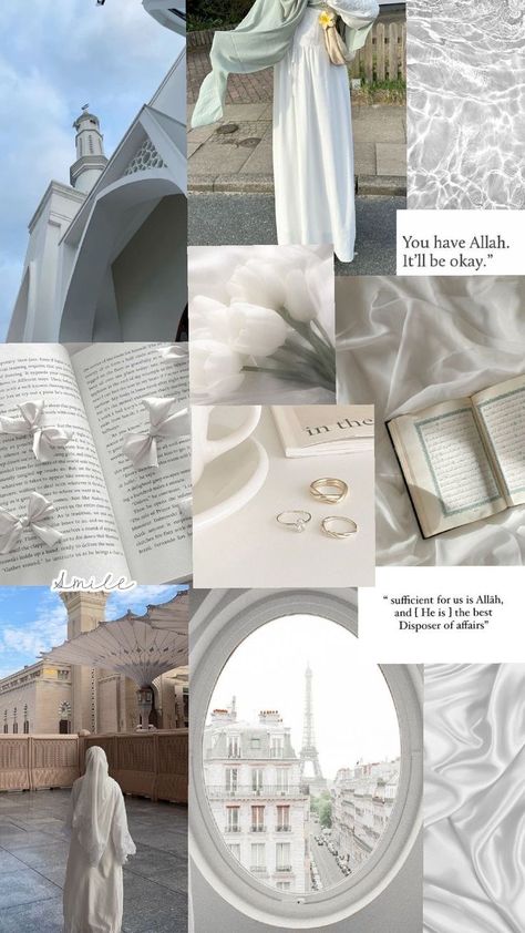 Islamic Collage Wallpaper Aesthetic, Islamic Collage Wallpaper, Islamic Girl Wallpaper, Muslimah Aesthetic Wallpaper, Collage Islamic, White Islamic Wallpaper, Islamic Collage, Hijabi Wallpaper, Islamic Wallpaper Iphone Aesthetic