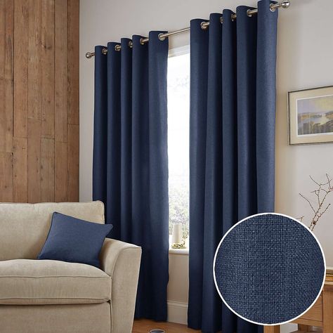 Harris Navy Thermal Eyelet Curtains | Dunelm Grey And Navy Bedroom, Navy Curtains Living Room, Navy Blue And Gold Bedroom, Navy Interior Design, Navy Gold Bedroom, Navy And White Curtains, Navy Living Room Decor, Blue And Gold Bedroom, Navy Living Room