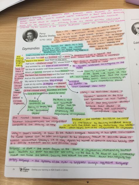 power and conflict poetry anthology - ozymandias by percy bysshe shelley Power And Conflict Poetry Revision Ozymandias, How To Study Poems, English Anthology Revision, Gcse Poetry Power And Conflict Revision, Poem Annotation Aesthetic, Gcse English Poem Analysis, Poems Annotation, Ozymandias Analysis, Eduqas Poetry Anthology