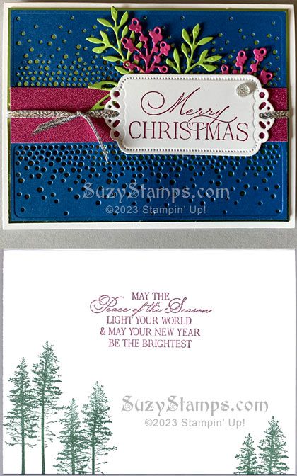 Stampin' Up! Christmas Cards - 2023-11 Stampin' Class - Brightest Glow Stamp Set, Grassy Grove Stamp Set, Labels Aglow Dies, Timeless Arrangements Dies, Berry Burst Soft Shimmer Specialty Paper, Granny Apple Green Foil Sheet, Faceted Gems Trio Pack, Gold & Silver 1/8” Trim Combo Pack Stampin Up Brightest Glow, Labels Aglow Dies, Timeless Arrangements, November Holidays, Country Bouquet, Stampin Up Christmas Cards, Jewel Colors, Wink Of Stella, Faceted Gems