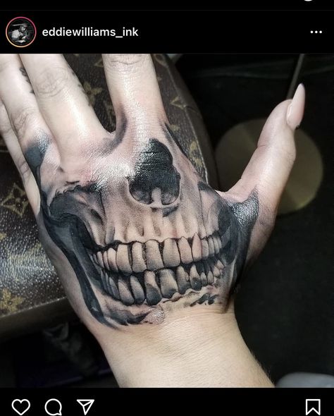 Hand Tattoos Skull Face, Hand Tattoos Mouth, Hand Tattoos For Women Skull Face, Skeleton Face On Hand Tattoo, Skull Face Hand Tattoo Stencil, Skull Face On Hand Tattoo, Hand Tattoos Face Mask, Hand Skull Tattoo Women, Hand Smile Tattoo