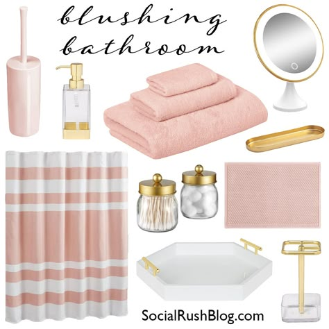 Bathroom White Gold, Blush Bathroom, Girl Bathroom Decor, Bathroom Theme, Bathroom Pink, Girly Bathroom, Gold Bathroom Decor, Pink Bathroom Decor, Gold Bathroom Accessories