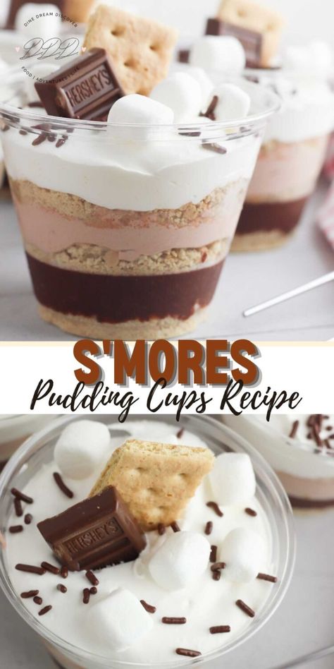 Smores Pudding, Pudding Cup Recipes, Marshmallow And Chocolate, Cup Recipes, Pudding Cup, Dessert Cups Recipes, Smore Recipes, Pudding Cups, Easy Baking Recipes Desserts