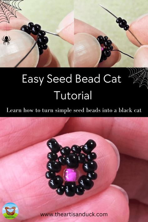 Cat Seed Bead Patterns, Seed Bead Cat Earrings, Seed Bead Cat, Halloween Crafting, Bead Rings, Bead Weaving Tutorials, Cat Bead, Halloween Beads, Seed Bead Patterns