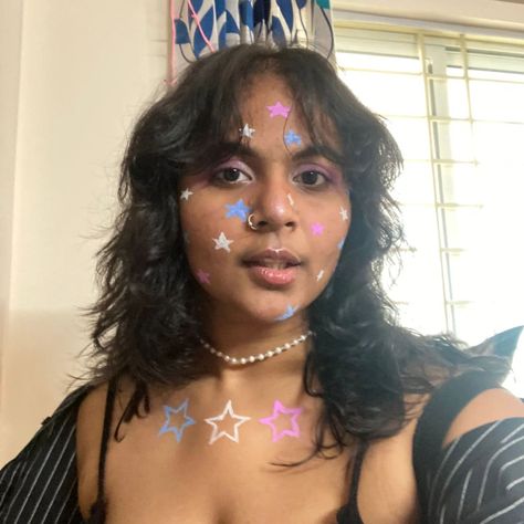 HAPPY PRIDE 🩷🤍🩵 throwback from november, bangalore pride parade w one of my fav looks hehe (⁠｡⁠･⁠ω⁠･⁠｡⁠)⁠ﾉ⁠♡ #pridemonth #pride #transpride🌈 Stars Makeup Look, Trans Pride Makeup, Stars Makeup, Pride Makeup, Star Makeup, Trans Pride, Happy Pride, Pride Parade, Bangalore