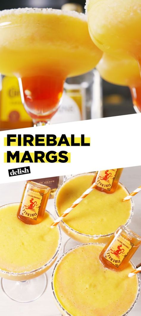 Fireball Whisky lovers, you've never had a margarita like THIS before. Get the recipe at Delish.com. #recipe #easy #easyrecipe #cocktails #booze #drinking #alcohol #tequila #whiskey #bourbon #fireball #pineapple #cocktailrecipe Fireball Margarita Recipe, Fireball Pineapple, Fireball Recipes, Fireball Drinks, Drinking Alcohol, Boozy Drinks, Mixed Drinks Recipes, Margarita Recipes, Alcohol Drink Recipes