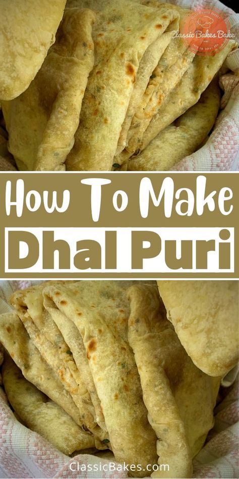 Dhalpuri Roti Trinidad And Tobago, Trinidad Dhal Recipe, Dhal Puri Recipe, Trinidad Roti Skin Recipe, Dahl Puri Roti, Caribbean Roti Recipe, Roti Filling Ideas, Dhalpuri Roti Recipe, Guyanese Roti Recipes