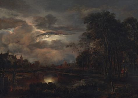 Moonlit Landscape with Bridge Landscape With Bridge, Moonlit Landscape, Moonlight Painting, Dutch Golden Age, Night Landscape, Dutch Painters, National Gallery Of Art, Happy Paintings, Night Scene