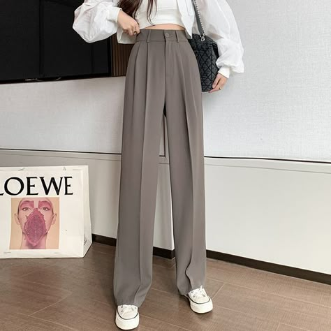 Indiclofie - High-Waist Wide-Leg Dress Pants Formal Pants Women, Korean Pants, Wide Leg Pants Outfit, Slim Straight Pants, Leg Pants Outfit, Photographie Portrait Inspiration, Women Streetwear, Wide Leg Dress Pants, Modest Fashion Outfits