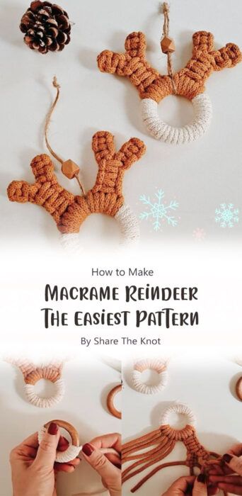 Crochet Reindeer Ornament Free Pattern, Macrame Reindeer Diy, Macrame Christmas Tree Ornament Pattern, Easy Macrame Tree Ornament, Diy Macrame Christmas Ornament Tutorial, Macrame Gifts For Kids, Macrame Reindeer Tutorial, Macrame Tree Ornament Tutorial, Macrame Christmas Ornaments Diy Easy