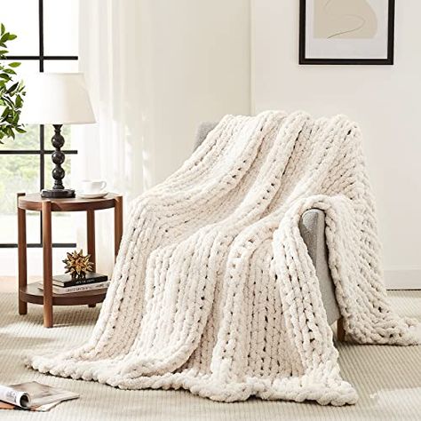 L'AGRATY Chunky Knit Blanket Throw,Soft Chenille Yarn Throw 50x60，Handmade Thick Cable Knit Crochet Blanket, Large Rope Knot Throw Blanket for Couch Home Decor Knit Crochet Blanket, Cable Knit Crochet, Reading Nook Chair, Cozy Scandinavian, Bedroom Upgrade, Xmas 2024, Comfy Seating, Chenille Throw, Chenille Yarn