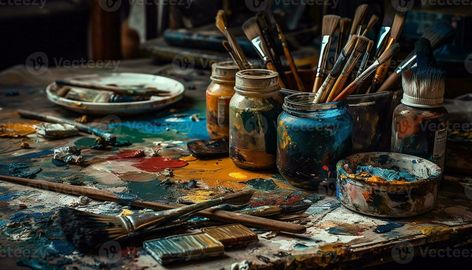 Messy artist paints vibrant chaos indoors unhygienic studio generated by AI Messy Artist Aesthetic, Messy Art Aesthetic, Messy Art Studio, Dizzy Tremaine, Portland With Kids, Painter Aesthetic, Messy Painting, Mafia Man, Road Trip Scavenger Hunt