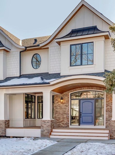 This isn’t your average front home entrance. Enjoy the charm of an arched doorway and create an open and inviting space for welcoming guests. #ixlbuild | Desert Common from Hebron Brick | Builder: @lighthousecustom Arched Entryway Exterior, Unique House Exterior, Entryway Exterior, Unique Houses Exterior, Arch Opening, Arched Entryway, Exterior Siding Options, Arch Entryway, Arch Exterior