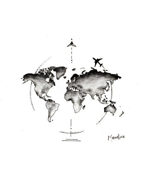 Plane Tattoo Design, World Map Tattoos, Globe Tattoos, Plane Tattoo, Airplane Tattoos, 심플한 그림, M Tattoos, Airplane Print, Mandir Design