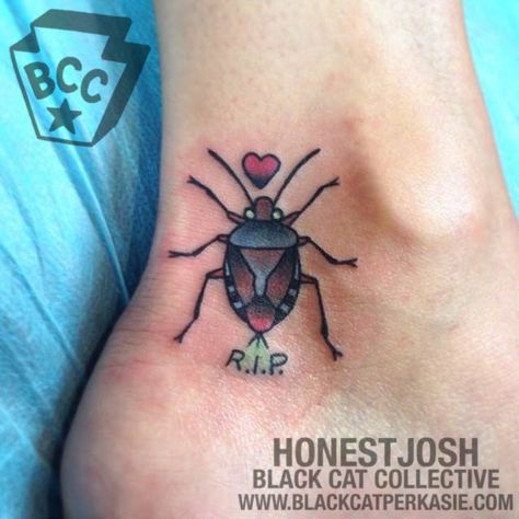 Stink bug tattoo by Honest Josh Stink Bug Tattoo, Bug Tattoo Ideas, Traditonal Tattoo, Stink Bug, Bug Tattoo, Stick N Poke, Stink Bugs, Aesthetic Tattoo, Body Tattoos