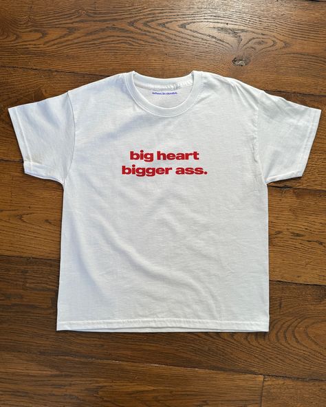 ‘big heart bigger 🍑‘ tees available online now. which one are you?? whenindoubt.co Essential Clothing, Silly Shirt, Funky Shirts, Clothes Embroidery Diy, Embroidery On Clothes, Funny Outfits, Cool Graphic Tees, Which One Are You, Clothing Essentials