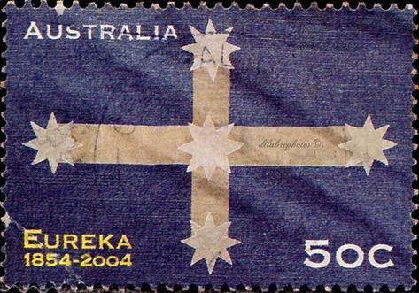 Australia.  Eureka flag.  Eureka Stockade, 150th Anniv.  Scott  2254 A660, Issued 2004 June 24, Perf. 14x14 /2, 50c. /ldb. Eureka Stockade, Modern Scene, Australian Stamps, Stamps Collection, Postage Stamp Art, Stamp Art, Postage Stamp, Postage Stamps, Sydney