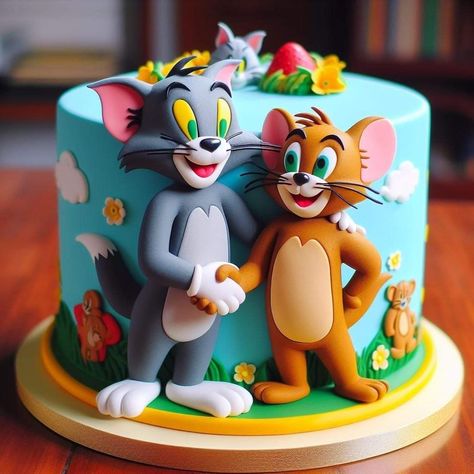 Tom And Jerry Cake Designs, Tom And Jerry Birthday Cakes, Pinwheel Candy Recipe, Baby Dedication Cake, Maket Pasta, Tom And Jerry Cake, Barbie Dress Cake, Dedication Cake, Decor Tort