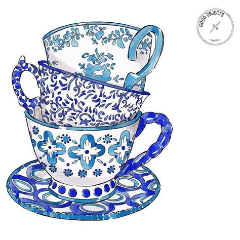 Good Objects, Objects Illustration, Drink The Wild Air, Tea Cup Art, Watercolor Fashion, Tassen Design, Cup Art, 수채화 그림, Blue Pottery