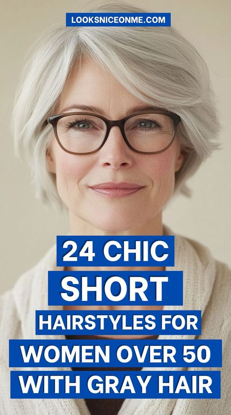 Explore 27 gorgeous short hairstyles that celebrate gray hair in all its beauty. Great for adding volume and framing the face for women over 50. #EmbraceGray #ShortHairIdeas #Over50Fashion Healthy Gray Hair, Short Gray Hairstyles, Growing Out Gray Hair, Grey Bob Hairstyles, Short Hairstyles Over 50, Grey Hair Over 50, Gray Hairstyles, Chic Short Haircuts, Oval Face Haircuts