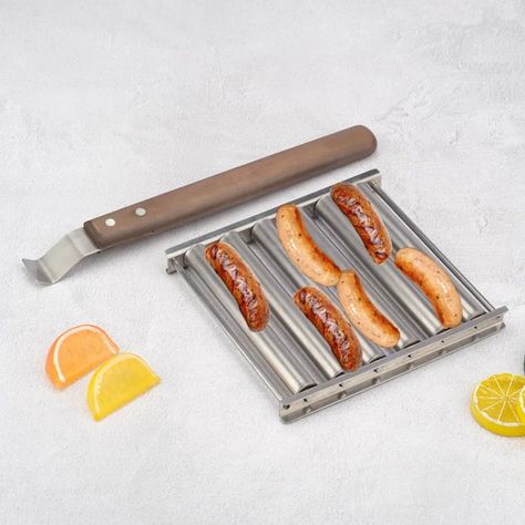 Hot Dog Roller Indoor Wood Burning Fireplace, Hot Dog Roller, Making Hot Dogs, Hot Dog Rolls, Grill Kit, Grilling Hot Dogs, Kamado Grill, Grill Rack, Bbq Set