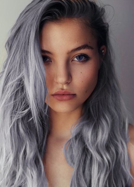 i like the color! ---- 26 Lazy Girl Hairstyling Hacks | for that day in the distant future when I have long hair again Hair Color For Tan Skin, Blue Grey Hair, Grey Hair Dye, Hair Chalk, Pastel Hair, Hair Photo, Hair Envy, Gray Hair, Grey Hair