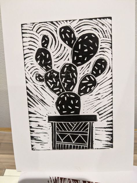 Lino Printing, Lino Print, Linocut Prints, Wood Blocks, Linocut, Art Ideas, Cactus, Branding, Wood