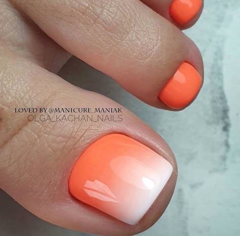 Orange Toenail Designs, Orange Pedicure Toenails, Pink And Orange Pedicure, Orange Toes Nails, Coral Toe Nail Designs, Orange Toe Nail Designs, Orange Pedicure Ideas, Coral Toe Nails, Orange Pedicure