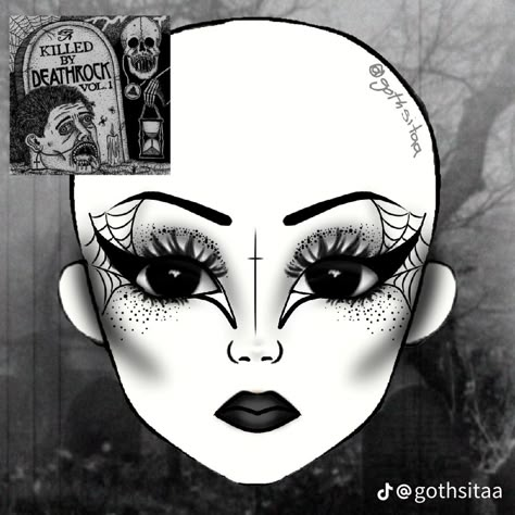 Lobotomy Core, Trad Goth Makeup, Goth Eye Makeup, Rock Makeup, Makeup Charts, Punk Makeup, Makeup Drawing, Trad Goth, Makeup Face Charts