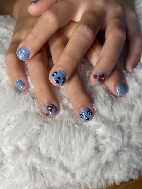 Stitch blue Hawaii Disney kid nails simple Disney nails Disney Nails Lilo And Stitch, Mommy And Me Disney Nails, Kilo And Stitch Nails, Stitch And Angel Nails For Kids, Lilo And Stitch Nails For Kids, Lilo Stitch Nails, Simple Stitch Nails, Disney Stitch Nails, Manicure Stitch