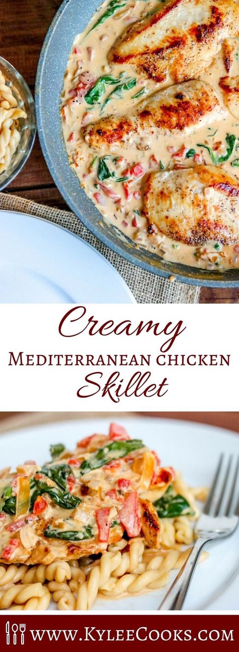 Creamy Mediterranean Chicken, Mediterranean Chicken Skillet, Mediterranean Chicken Recipes, Mediterranean Diet Food List, Mediterranean Recipes Healthy, Mediterranean Diet Recipes Dinners, Cooking Pasta, Mediterranean Diet Meal Plan, Chicken Skillet