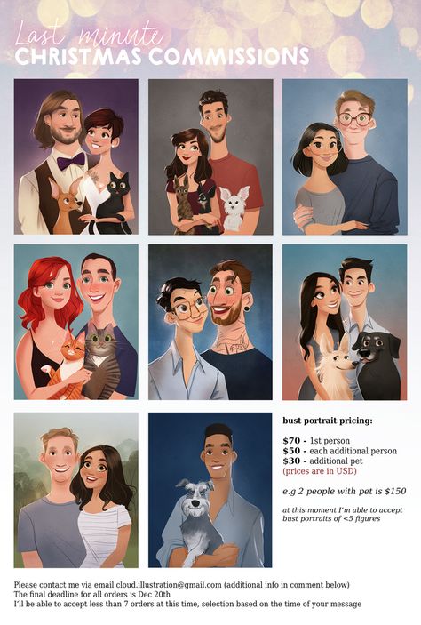 [For Hire] Disney style portrait commissions Family Illustrations, Illustrated Family Portrait, Family Portrait Drawing, Unique Portraits, Custom Portrait Illustration, Cartoon Style Drawing, Art Commissions, Family Drawing, Portrait Cartoon