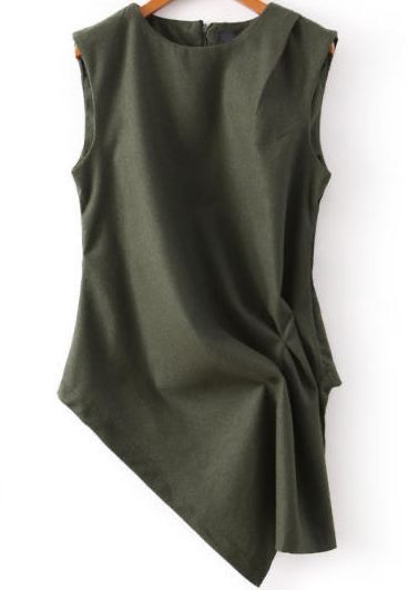 Woolen Tops, Cheap Tank Tops, 일본 패션, Asymmetrical Blouse, Moda Chic, 가을 패션, Sleeveless Vest, Green Blouse, Sewing Clothes