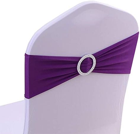 iEventStar Spandex Chair Sash Cover Stretch Band with Buckle Slider Sashes Bow Hotel Wedding Banquet Decoration (50, Purple) Royal Blue Chair, Birthday Chair, Hoop Chair, Chair Covers Party, Wedding Chair Sashes, Banquet Chair Covers, Chair Bows, Chair Bands, Bow Sash