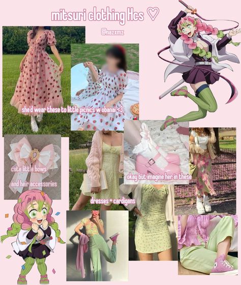 Mitsuri Kanroji Inspired Outfit, Mitsuri Kanroji Outfit Ideas, Mitsuri Outfit Ideas, Mitsuri Inspired Outfit, Mitsuri Kanroji Outfit, Mitsuri Clothes, Clothes Stayl, Character Inspired Outfits Anime, Mitsuri Outfit