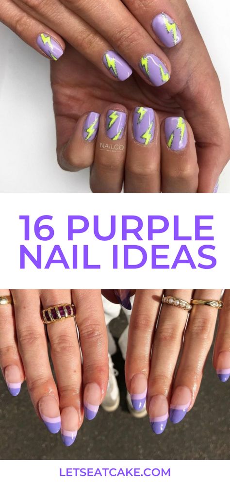 Looking for the next incredible manicure? These 16 bold purple nail designs will give your nail tech some pretty fun ideas for how to paint your next set. Purple Nail Designs For Short Nails, Painted Gel Nails Ideas, Purple Gel Nails Ideas Short, Purple Nail Art Designs Acrylics, Fun Purple Nail Designs, Purple Acrylic Nails Designs Ideas, Unique Purple Nails, Purple Nail Art Designs French Tips, Neon Purple Nails Design