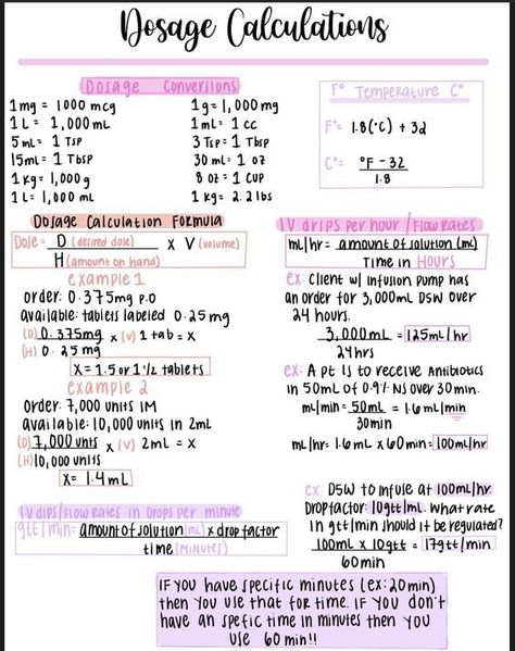 Dosage Calculations #nursingstudent #nurse #resources - Image Credits: olivia Insulin Chart Nursing Cheat Sheets, Dose Calculation Formulas, Pharmacy Tech Cheat Sheets, Veterinary Medical Math, Med Calculations Nurses, Pharmacy Math Cheat Sheets, Pharmacy Notes Pharmacists, Lpn Notes Cheat Sheets, Clinical Pharmacy Notes