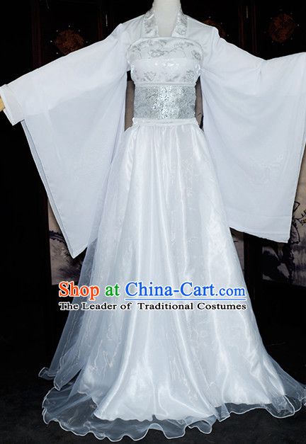 Chinese Traditional Fairy Princess Costumes Complete Set for Girls Women Chinese White Dress, Fantasy White Dress, Female Swordsman, China Dance, Chinese Princess Dress, Cosplay Fairy, Chinese Cosplay, Fairy Princess Costume, Gaun Abad Pertengahan