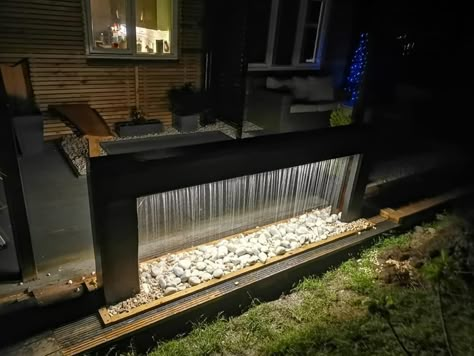 Mum makes stunning water feature for her garden using old bits of wood, glue and gravel Modern Water Features In The Garden Patio, Outdoor Wall Fountains, Modern Water Feature, Diy Water Feature, Water Feature Wall, Outdoor Water Features, Garden Water Feature, Diy Garden Fountains, Backyard Water Feature